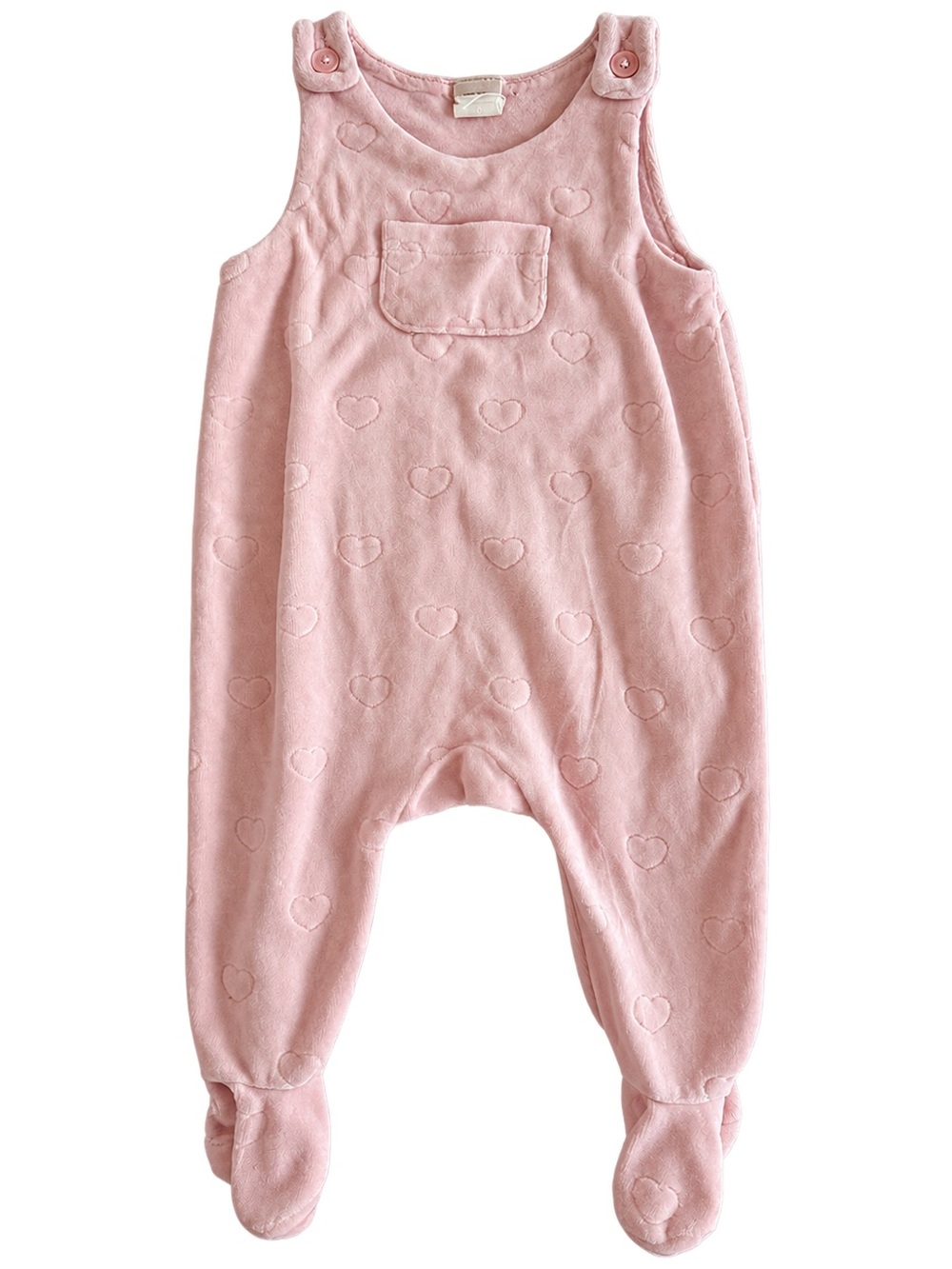 H&M Baby Girls Pink Heart Velour Footed Romper Overalls 4-6M